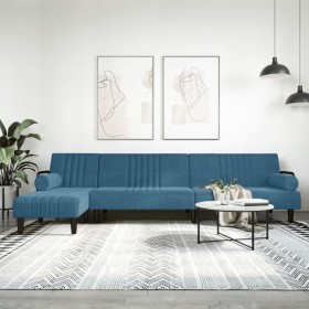 Sofá cama en forma de L terciopelo azul 260x140x70 cm de , Sofás - Ref: Foro24-3157241, Precio: 415,32 €, Descuento: %