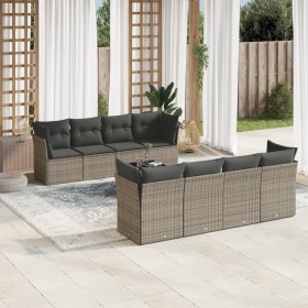 Set de muebles de jardín 9 pzas y cojines ratán sintético gris en Conjuntos de jardín | Comprar online en Foru.es