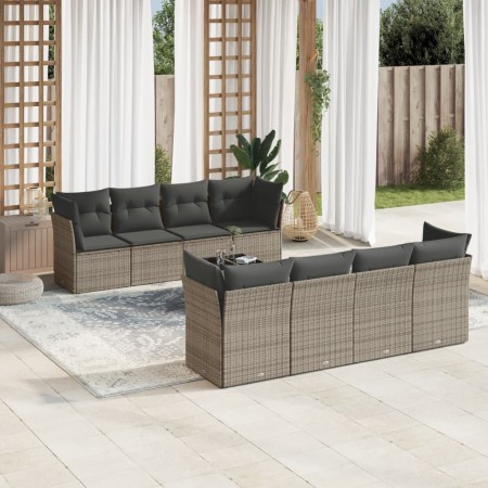 Set de muebles de jardín 9 pzas y cojines ratán sintético gris en Conjuntos de jardín | Comprar online en Foru.es