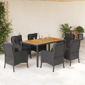 Set de comedor de jardín 7 pzas y cojines ratán sintético negro de , Conjuntos de jardín - Ref: Foro24-3211869, Precio: 761,2...
