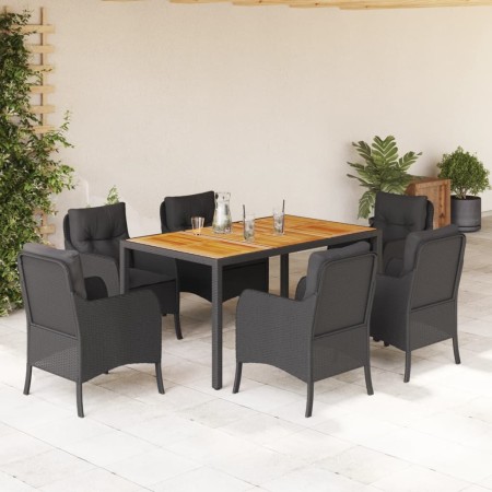 Set de comedor de jardín 7 pzas y cojines ratán sintético negro de , Conjuntos de jardín - Ref: Foro24-3211869, Precio: 774,6...