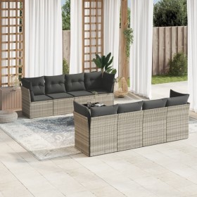 Set muebles jardín 9 pzas y cojines ratán sintético gris claro en Conjuntos de jardín | Comprar online en Foru.es