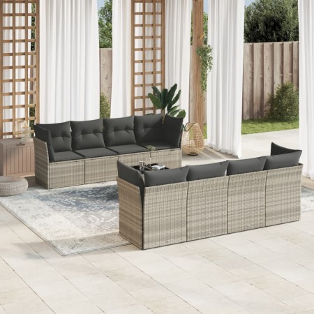 Set muebles jardín 9 pzas y cojines ratán sintético gris claro en Conjuntos de jardín | Comprar online en Foru.es