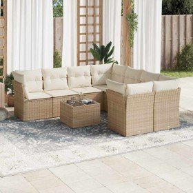 Set de sofás de jardín 9 pzas con cojines ratán sintético beige en Conjuntos de jardín | Comprar online en Foru.es