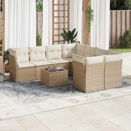 Set de sofás de jardín 9 pzas con cojines ratán sintético beige en Conjuntos de jardín | Comprar online en Foru.es