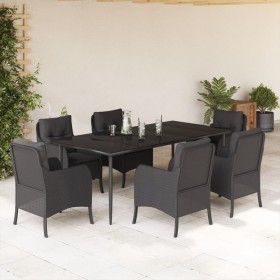 Set de comedor de jardín 7 pzas y cojines ratán sintético negro de , Conjuntos de jardín - Ref: Foro24-3211925, Precio: 854,3...