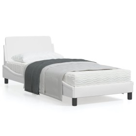 Estructura de cama con cabecero cuero sintético blanco 90x200cm de , Camas y somieres - Ref: Foro24-373119, Precio: 113,90 €,...