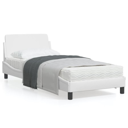 Estructura de cama con cabecero cuero sintético blanco 90x200cm de , Camas y somieres - Ref: Foro24-373119, Precio: 113,90 €,...