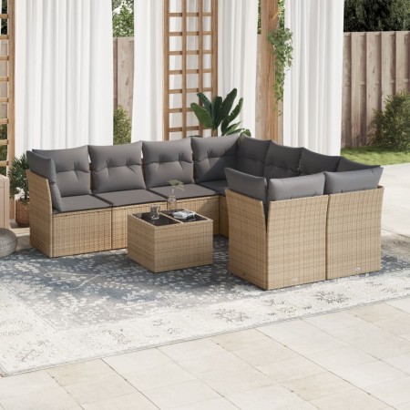 Set de sofás de jardín 9 pzas con cojines ratán sintético beige en Conjuntos de jardín | Comprar online en Foru.es
