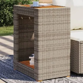 Mesa auxiliar jardín tapa madera ratán PE gris 60x40x75 cm by , Garden tables - Ref: Foro24-366304, Price: 85,32 €, Discount: %
