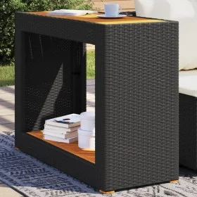 Mesa auxiliar jardín tapa madera ratán PE negro 100x40x75 cm de , Mesas de jardín - Ref: Foro24-366306, Precio: 111,48 €, Des...