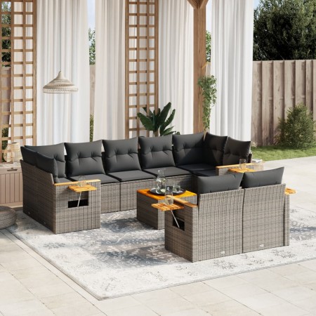 Set de sofás de jardín 10 pzas con cojines ratán sintético gris de , Conjuntos de jardín - Ref: Foro24-3227159, Precio: 590,4...