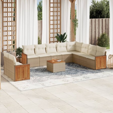 Set de sofás de jardín 11pzas con cojines ratán sintético beige de , Conjuntos de jardín - Ref: Foro24-3227801, Precio: 664,3...