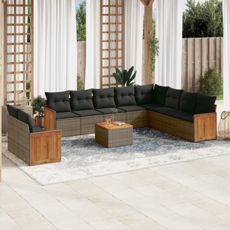 Set de sofás de jardín 11 pzas y cojines ratán sintético gris de , Conjuntos de jardín - Ref: Foro24-3227803, Precio: 653,06 ...