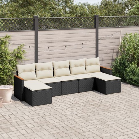 Set de comedor de jardín 7 pzas y cojines ratán sintético negro de , Conjuntos de jardín - Ref: Foro24-3226231, Precio: 354,5...