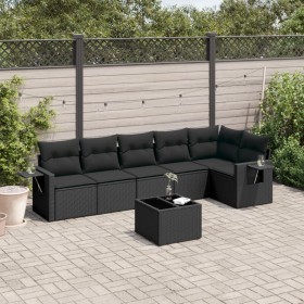 Set de comedor de jardín 7 pzas y cojines ratán sintético negro de , Conjuntos de jardín - Ref: Foro24-3220194, Precio: 450,8...