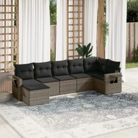 Set de sofás de jardín 7 piezas con cojines ratán PE gris by , Garden sets - Ref: Foro24-3220479, Price: 416,71 €, Discount: %