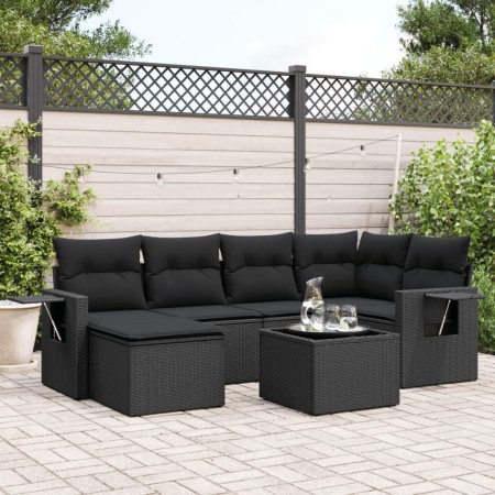 Set de comedor de jardín 7 pzas y cojines ratán sintético negro de , Conjuntos de jardín - Ref: Foro24-3220464, Precio: 434,0...
