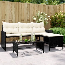 Sofá de jardín en forma de L con mesa y cojines ratán PE negro de , Sofás de exterior - Ref: Foro24-365571, Precio: 205,58 €,...