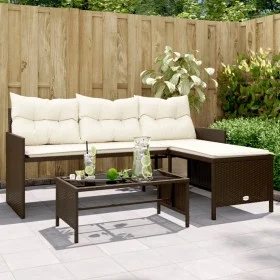 Sofá de jardín en forma de L con mesa y cojines ratán PE marrón by , Outdoor sofas - Ref: Foro24-365573, Price: 225,88 €, Dis...