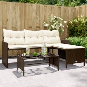 Sofá de jardín en forma de L con mesa y cojines ratán PE marrón de , Sofás de exterior - Ref: Foro24-365573, Precio: 212,79 €...