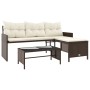 Sofá de jardín en forma de L con mesa y cojines ratán PE marrón de , Sofás de exterior - Ref: Foro24-365573, Precio: 212,79 €...