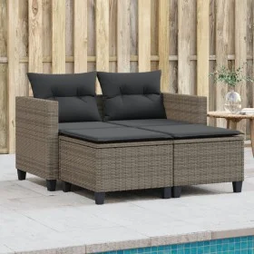 Gartensofa für 2 Personen mit Markise und Hockern aus grauem PE-Rattan. von , Outdoor-Sofas - Ref: Foro24-365793, Preis: 274,...