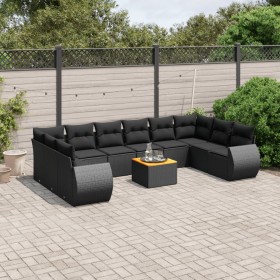 Set de sofás de jardín 11 pzas y cojines ratán sintético negro de , Conjuntos de jardín - Ref: Foro24-3257504, Precio: 729,81...