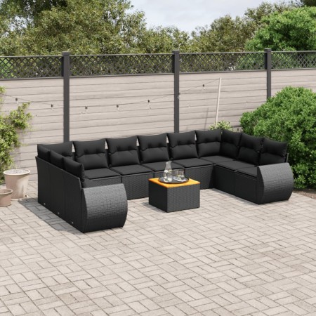Set de sofás de jardín 11 pzas y cojines ratán sintético negro de , Conjuntos de jardín - Ref: Foro24-3257504, Precio: 729,81...