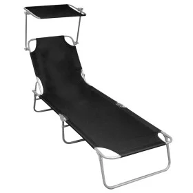 Tumbona plegable con toldo de aluminio negra de vidaXL, Tumbonas - Ref: Foro24-47770, Precio: 59,97 €, Descuento: %