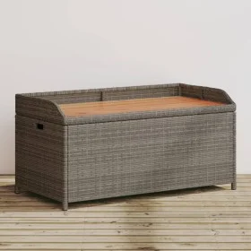 Banco con almacenaje madera acacia ratán PE gris 100x50x52 cm de , Bancos de jardín - Ref: Foro24-365950, Precio: 140,80 €, D...