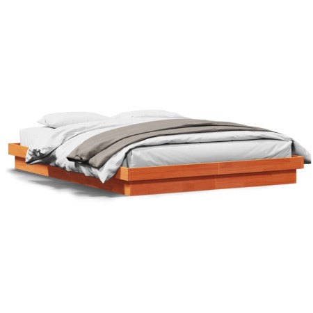 Estructura de cama LED madera maciza pino marrón cera 160x200cm de , Camas y somieres - Ref: Foro24-844416, Precio: 142,27 €,...