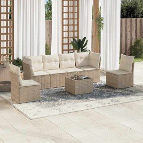 Set sofás de jardín 7 piezas y cojines ratán sintético beige en Conjuntos de jardín | Comprar online en Foru.es