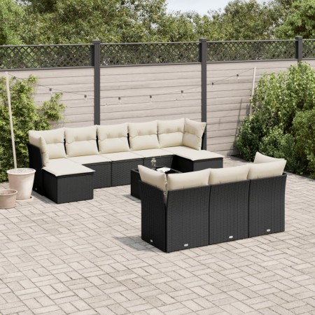 Set de sofás de jardín 11 pzas y cojines ratán sintético negro de , Conjuntos de jardín - Ref: Foro24-3250175, Precio: 642,81...