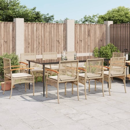 Set comedor de jardín 9 pzas con cojines ratán sintético beige de , Conjuntos de jardín - Ref: Foro24-3213630, Precio: 691,67...