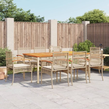Set comedor de jardín 9 pzas con cojines ratán sintético beige de , Conjuntos de jardín - Ref: Foro24-3213583, Precio: 598,65...