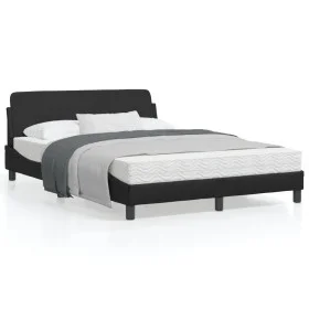 Bed frame with black synthetic leather headboard 140x190cm by , Beds and slatted bases - Ref: Foro24-373178, Price: 162,09 €,...