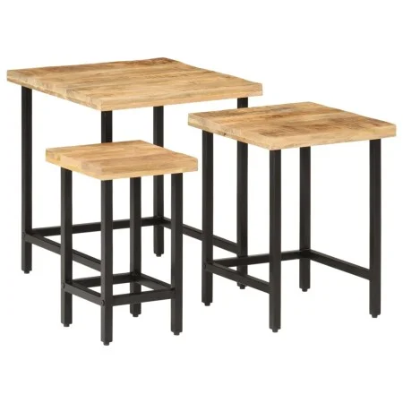 Mesas apilables 3 piezas madera de mango rugosa maciza y hierro by , Side tables - Ref: Foro24-372736, Price: 51,67 €, Discou...