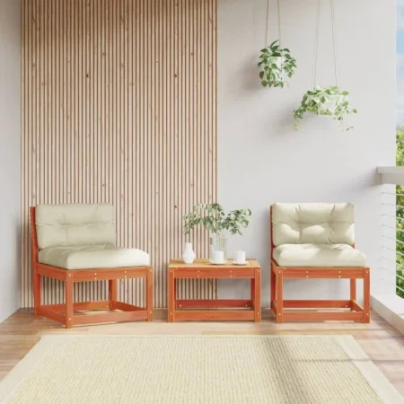 Sofás jardín con cojines 2 uds madera maciza pino marrón cera de , Sofás de exterior - Ref: Foro24-844706, Precio: 165,56 €, ...