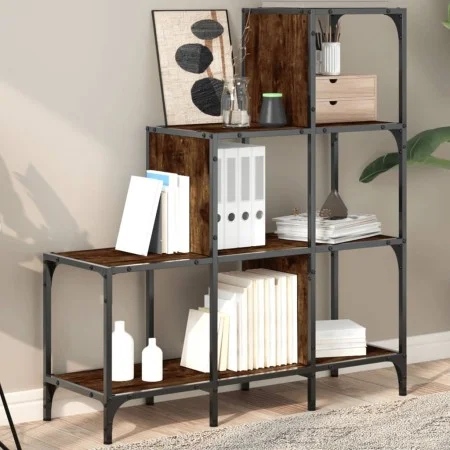 Estantería madera ingeniería y metal roble ahumado 92x30x102 cm de , Librerías y estanterías - Ref: Foro24-845438, Precio: 69...