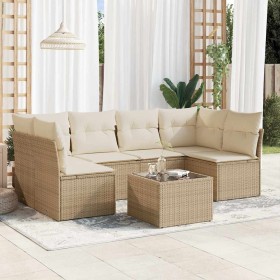 Set sofás de jardín 7 piezas y cojines ratán sintético beige en Conjuntos de jardín | Comprar online en Foru.es