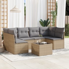 Set sofás de jardín 7 piezas y cojines ratán sintético beige en Conjuntos de jardín | Comprar online en Foru.es