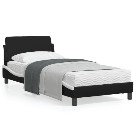 Cama con cabecero cuero sintético negro y blanco 80x200 cm de , Camas y somieres - Ref: Foro24-373083, Precio: 110,58 €, Desc...