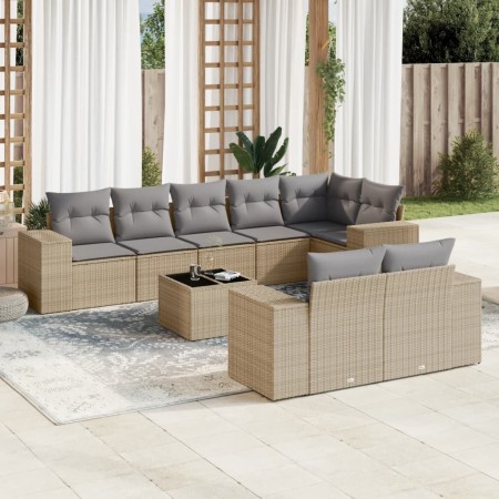 Set de sofás de jardín 9 pzas con cojines ratán sintético beige de , Conjuntos de jardín - Ref: Foro24-3222828, Precio: 610,5...