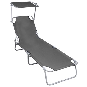 Tumbona plegable con toldo de aluminio gris de vidaXL, Tumbonas - Ref: Foro24-47772, Precio: 60,83 €, Descuento: %