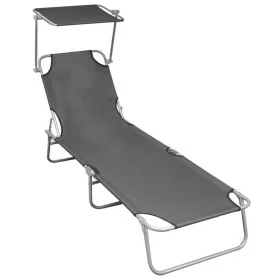 Tumbona plegable con toldo de aluminio gris de vidaXL, Tumbonas - Ref: Foro24-47772, Precio: 59,92 €, Descuento: %