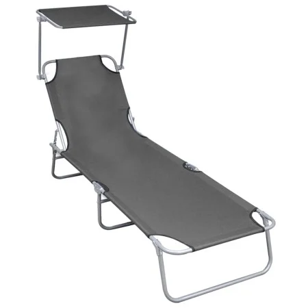 Tumbona plegable con toldo de aluminio gris de vidaXL, Tumbonas - Ref: Foro24-47772, Precio: 59,92 €, Descuento: %