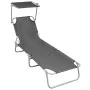 Tumbona plegable con toldo de aluminio gris de vidaXL, Tumbonas - Ref: Foro24-47772, Precio: 59,92 €, Descuento: %
