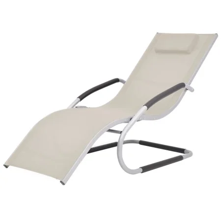 Liegestuhl mit Kissen aus Aluminium und Textilene in Cremefarbe. von vidaXL, Liegen - Ref: Foro24-47778, Preis: 101,92 €, Rab...