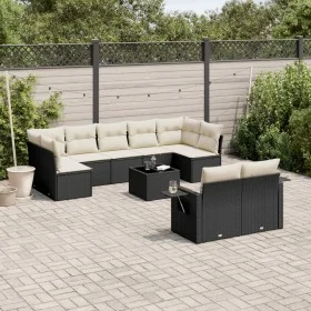 Set de sofás de jardín 10 pzas cojines ratán sintético negro de , Conjuntos de jardín - Ref: Foro24-3220625, Precio: 584,48 €...